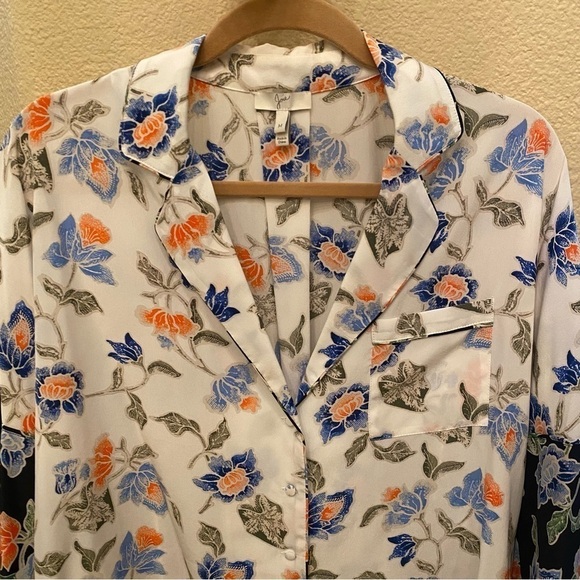 JOIE Women Desmonda Floral 100% Silk 3/4 Sleeve Pajama Style Button Top-Medium - Picture 3 of 9